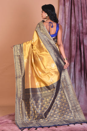 Golden Blended Organza Saree with Navy Blue Borders - Keya Seth Exclusive