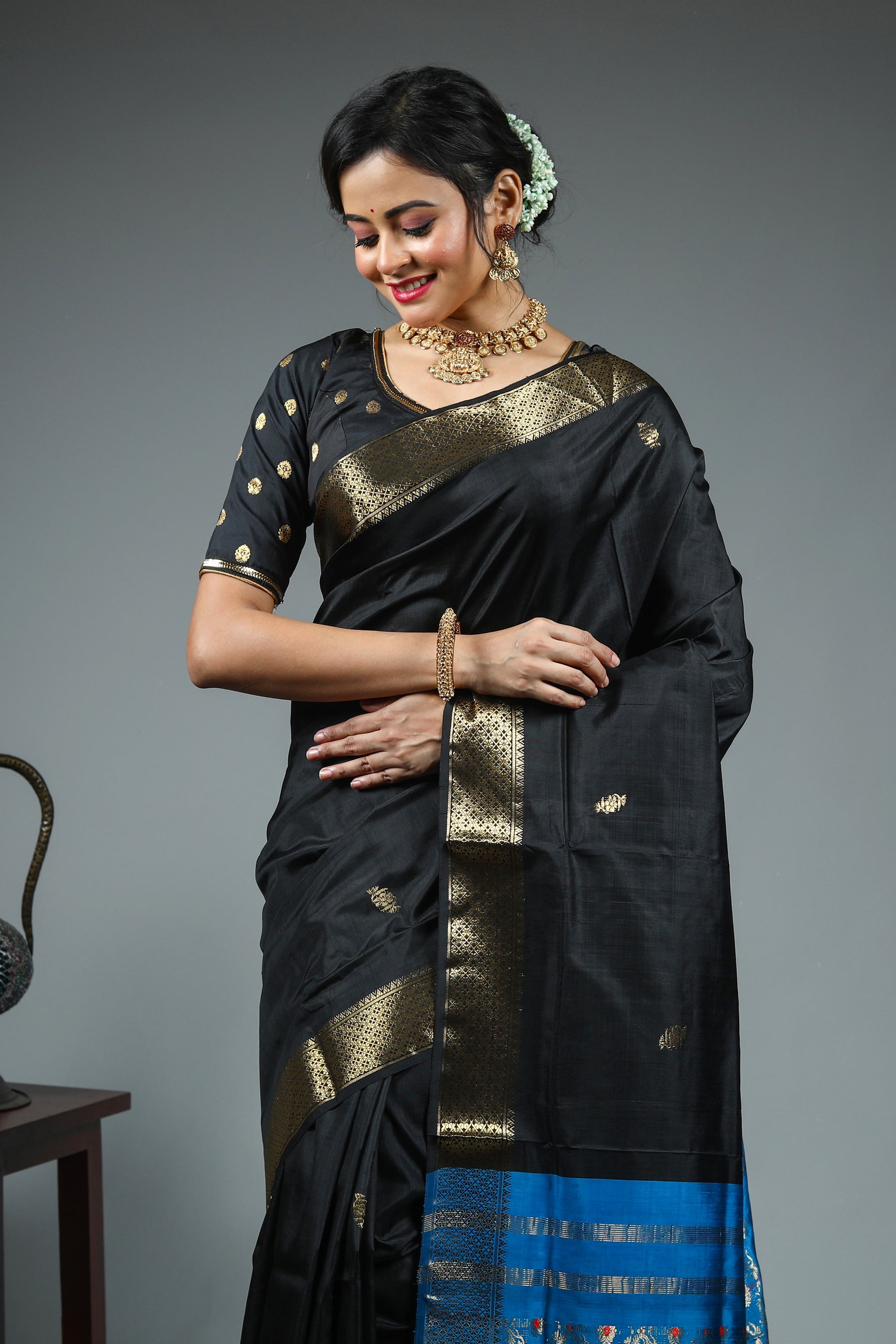 Black Pure Kanjivaram Silk Saree