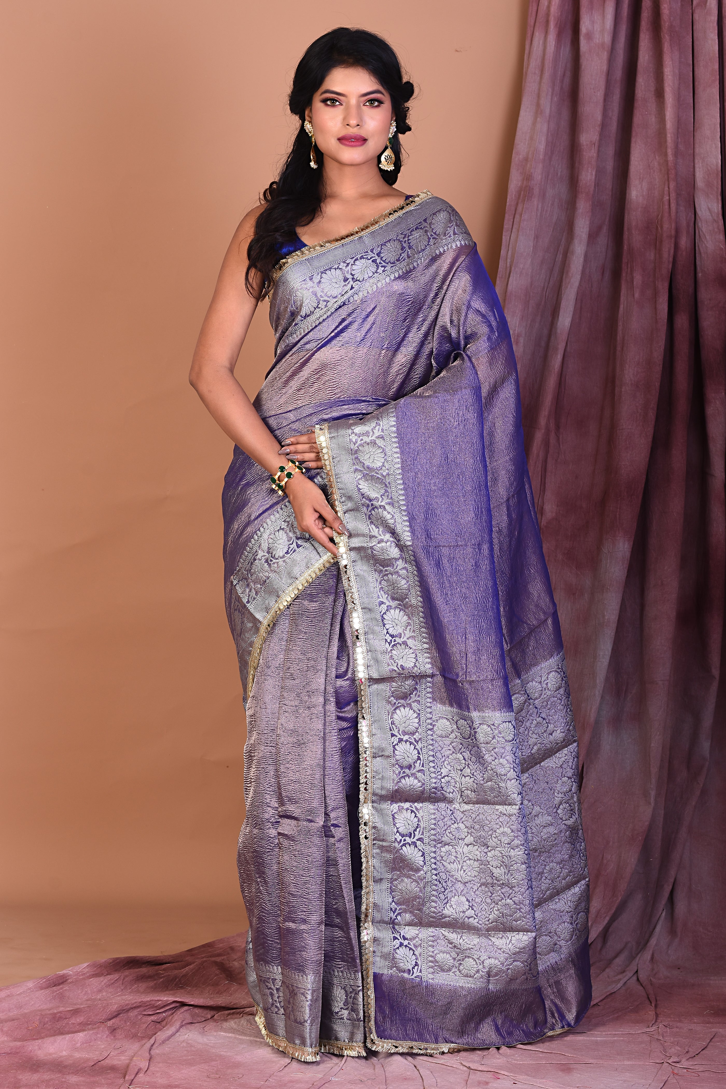 Mauve Blended Tissue Saree with Zari Work - Keya Seth Exclusive