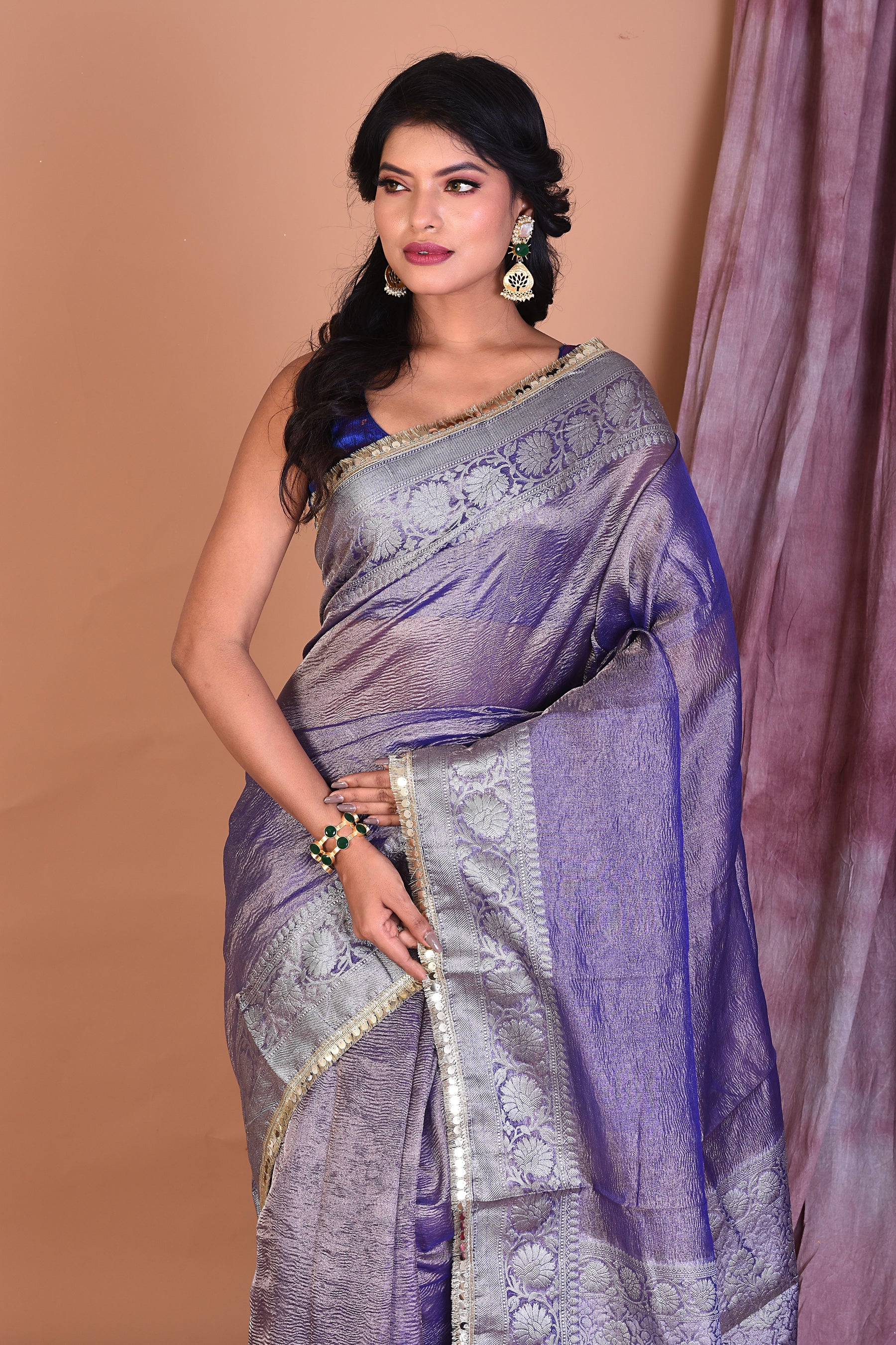 Mauve Blended Tissue Saree with Zari Work - Keya Seth Exclusive