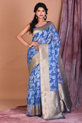 Pastel Blue Blended Organza Saree with Zari Work - Keya Seth Exclusive