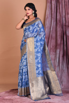 Pastel Blue Blended Organza Saree with Zari Work - Keya Seth Exclusive