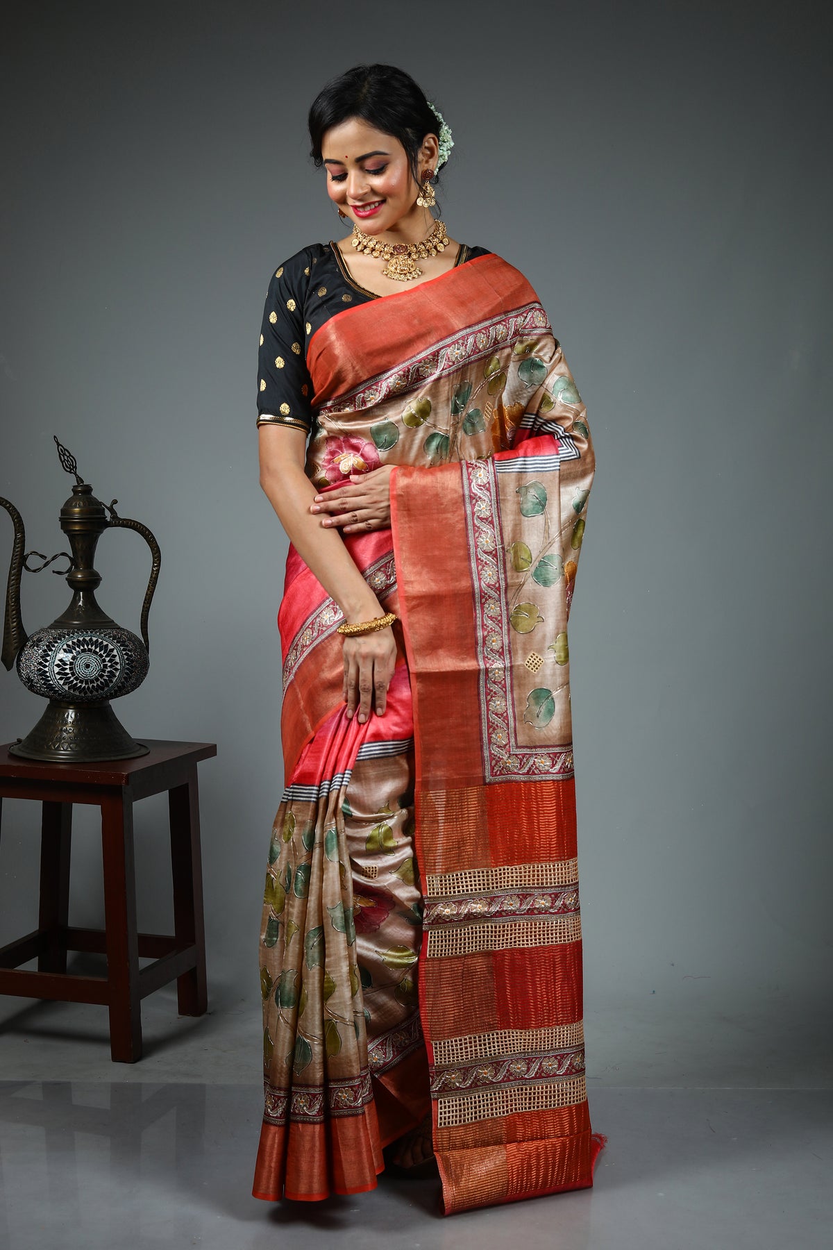 Brown Pure Tussar Saree