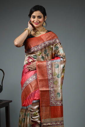 Brown Pure Tussar Saree