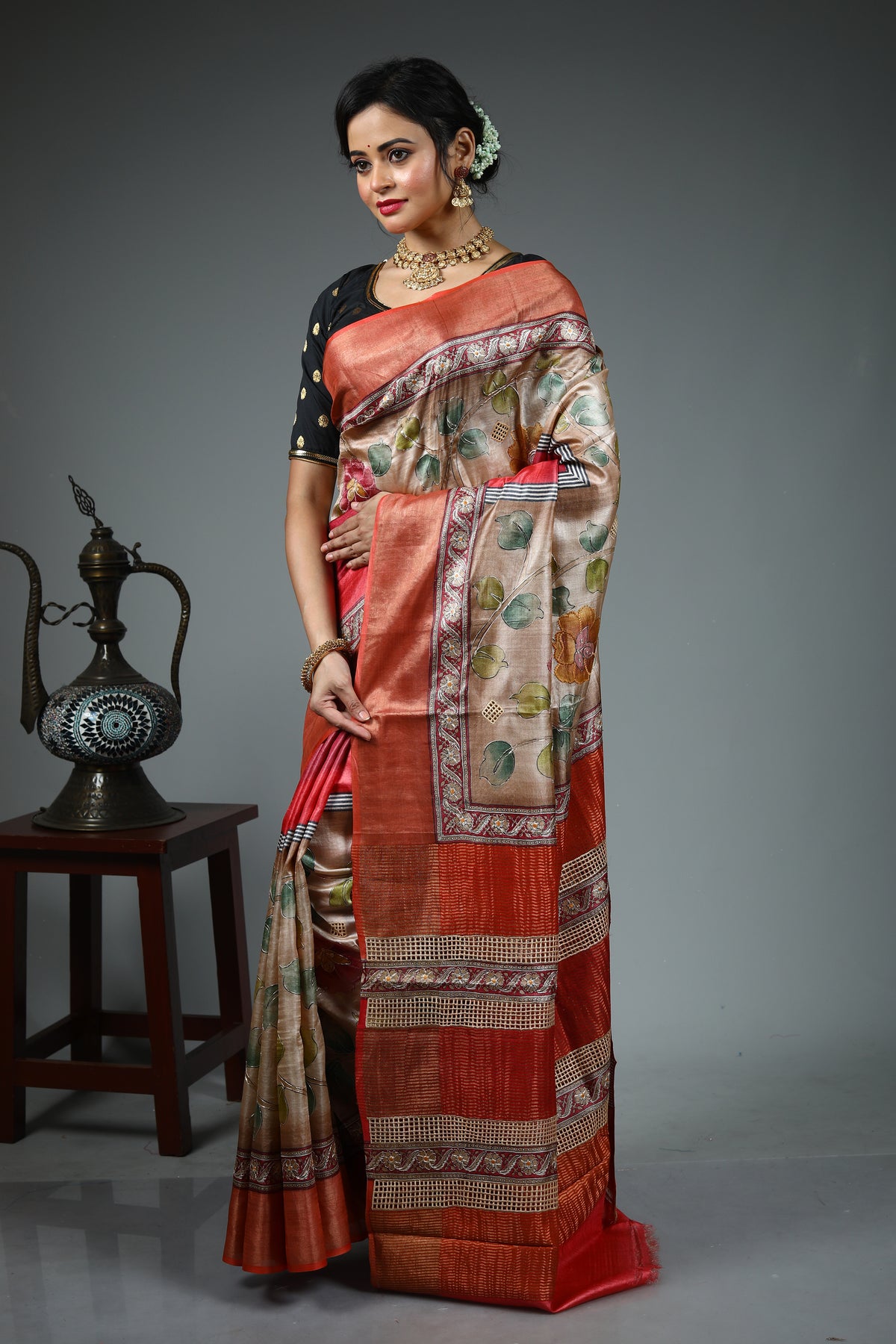 Brown Pure Tussar Saree