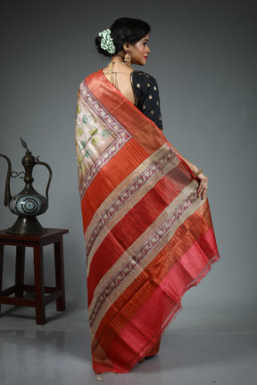 Brown Pure Tussar Saree