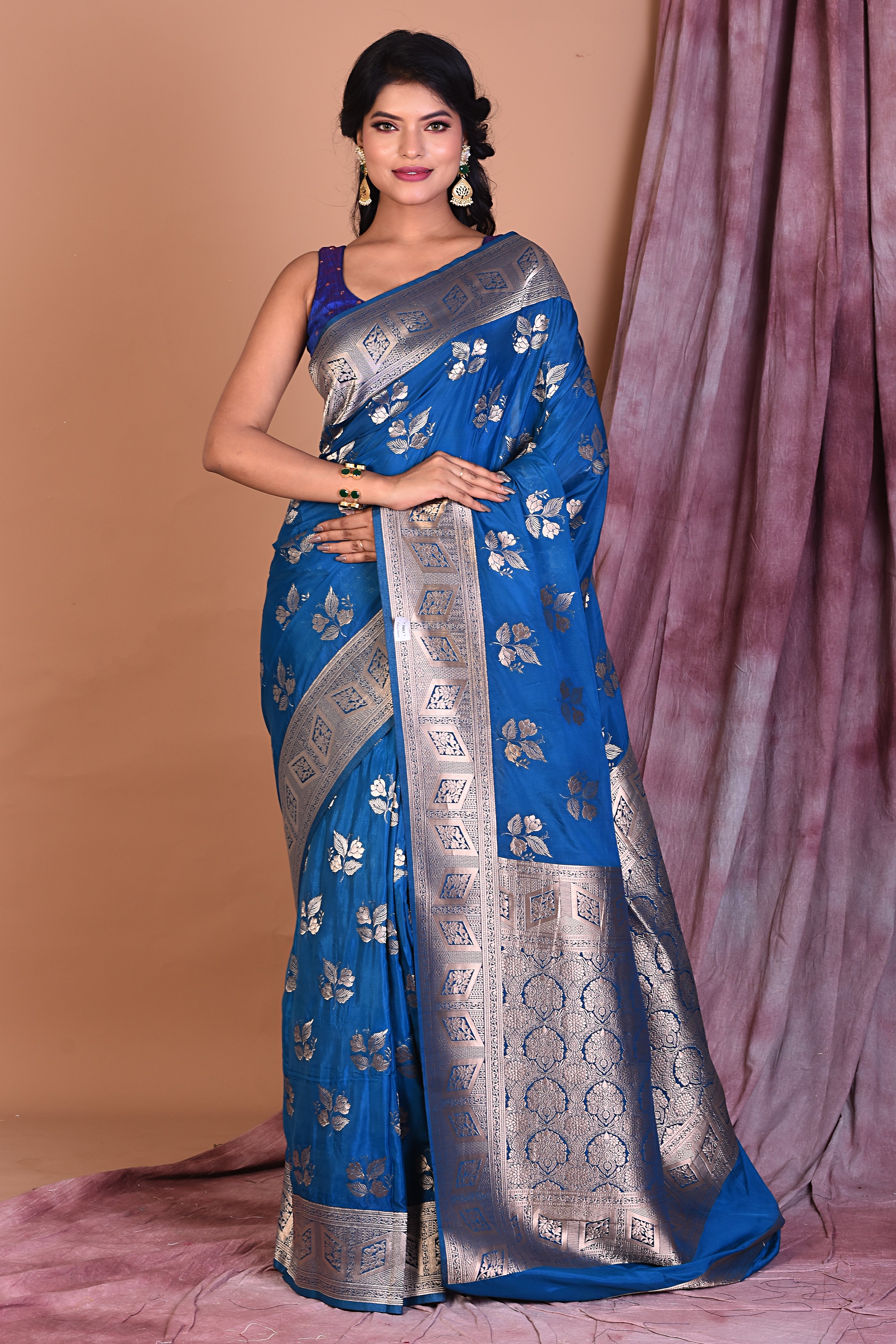 Blue Blended Organza Saree with Zari Work - Keya Seth Exclusive