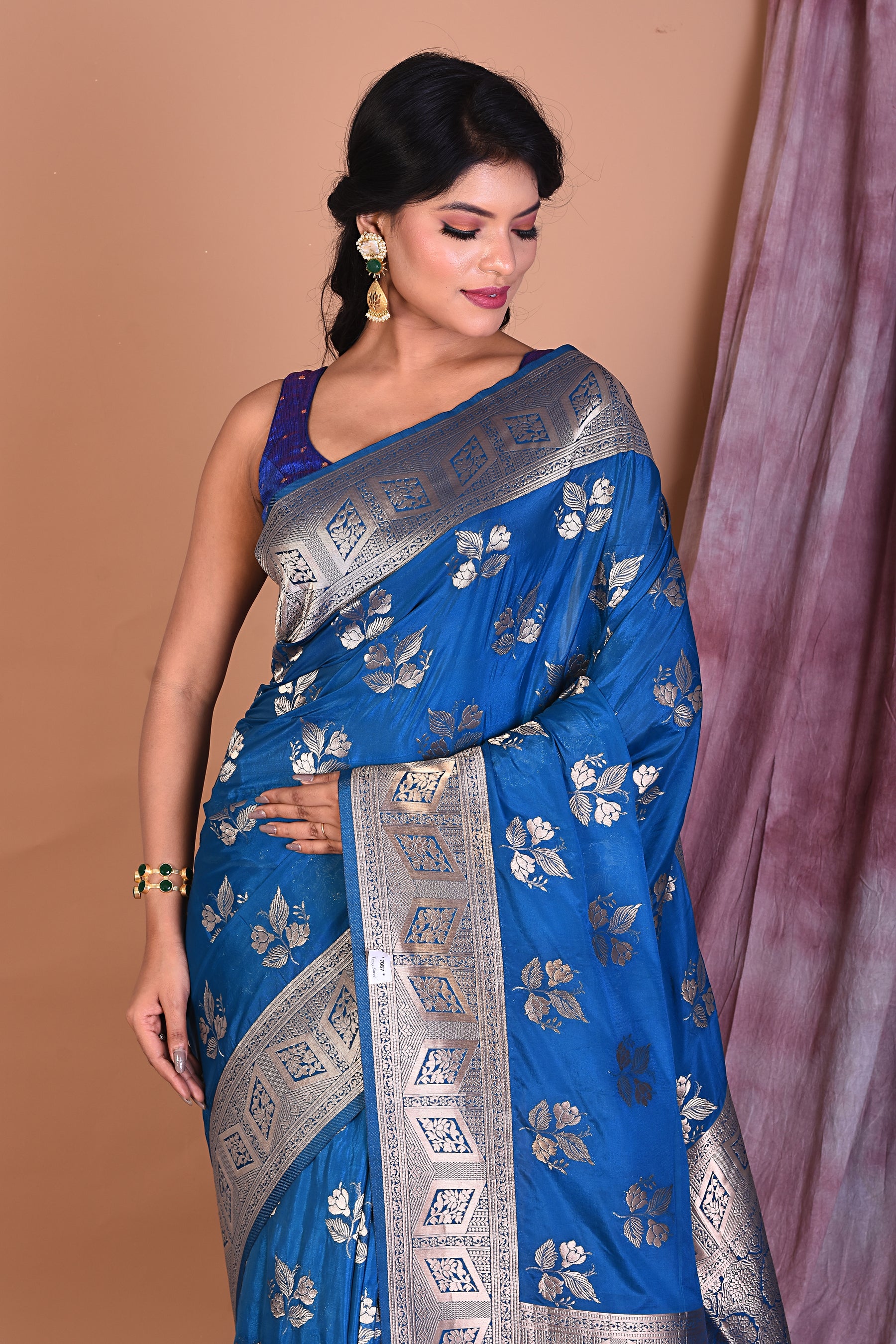 Blue Blended Organza Saree with Zari Work - Keya Seth Exclusive