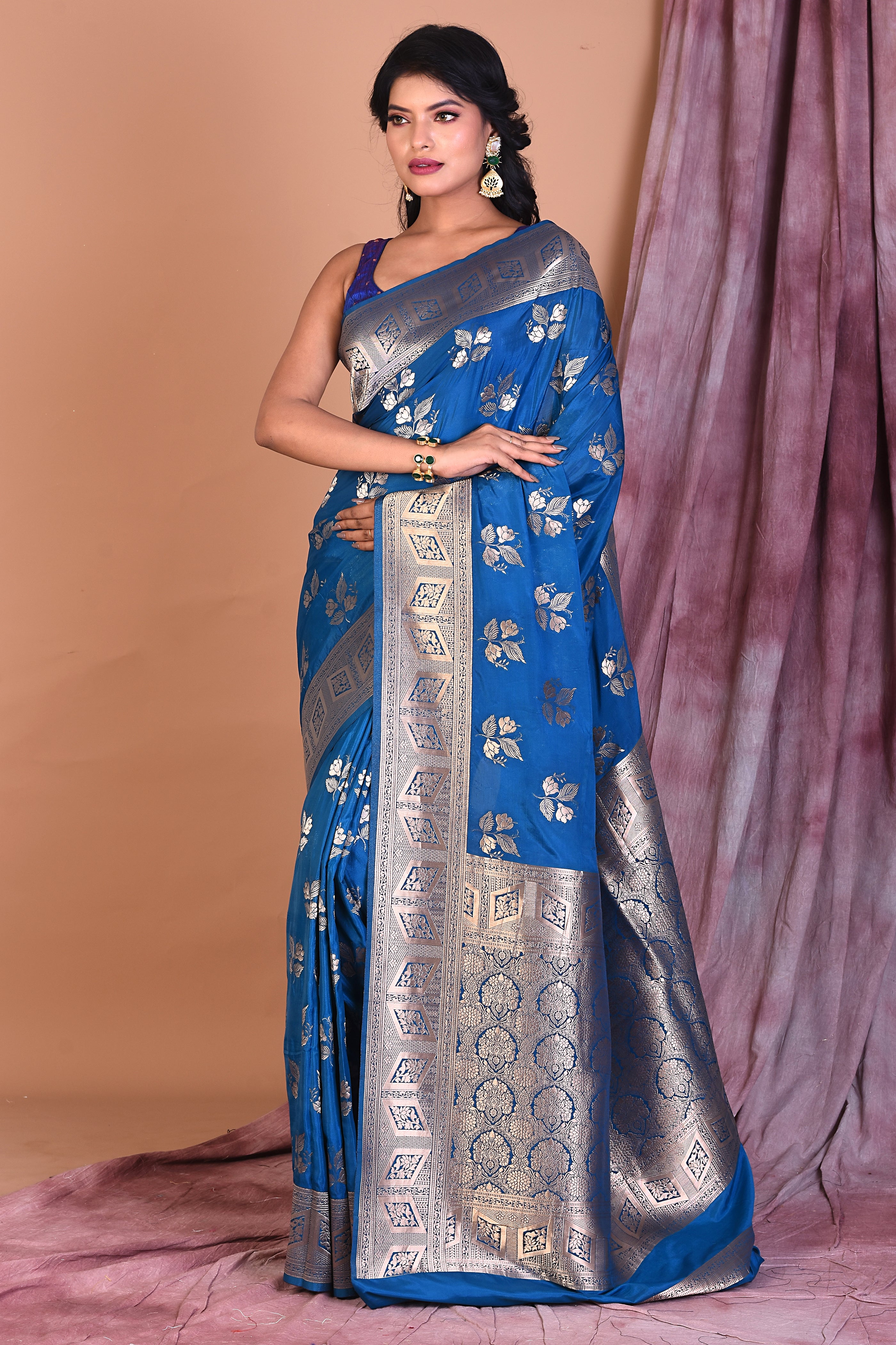 Blue Blended Organza Saree with Zari Work - Keya Seth Exclusive