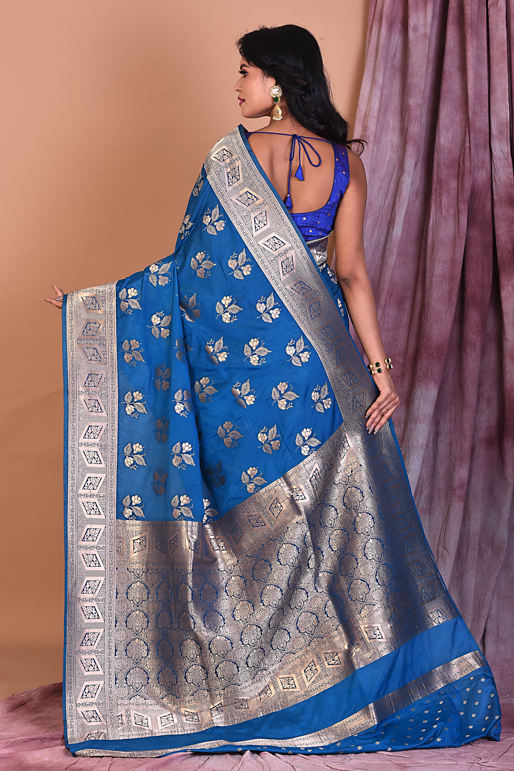 Blue Blended Organza Saree with Zari Work - Keya Seth Exclusive