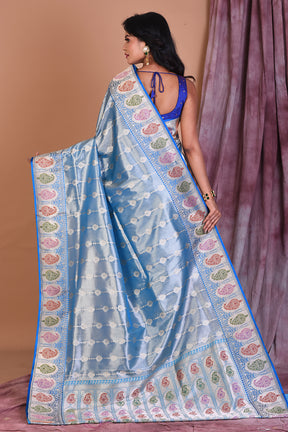 Sky Blue Blended Tissue Saree with Meenakari Work - Keya Seth Exclusive