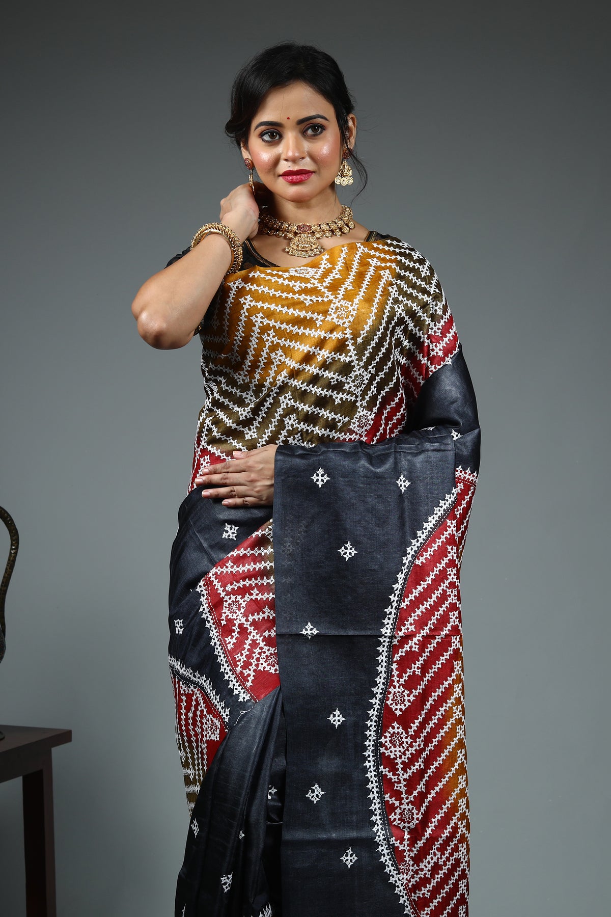 Black Kantha Stitch Saree