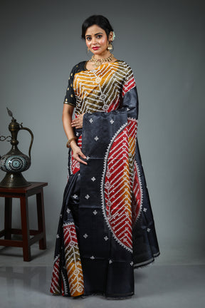 Black Kantha Stitch Saree