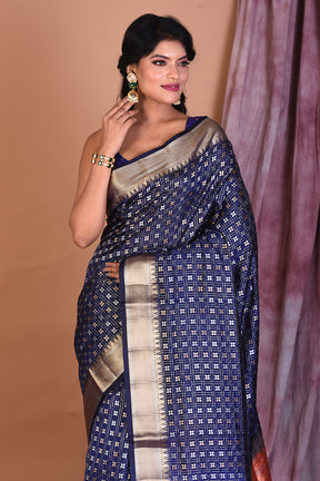 Navy Blue Blended Silk Saree with Golden Zari - Keya Seth Exclusive