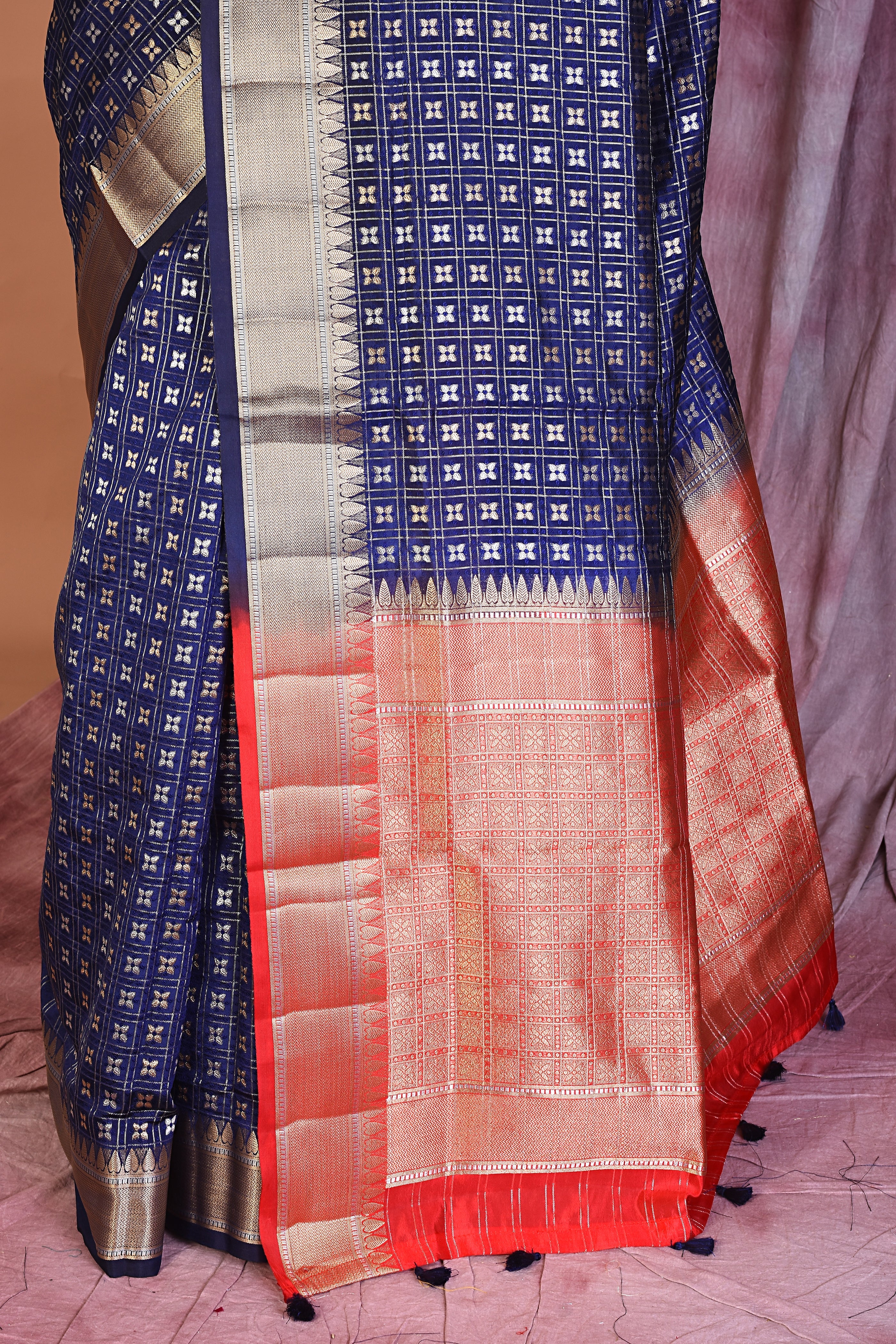 Navy Blue Blended Silk Saree with Golden Zari - Keya Seth Exclusive