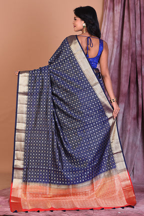 Navy Blue Blended Silk Saree with Golden Zari - Keya Seth Exclusive