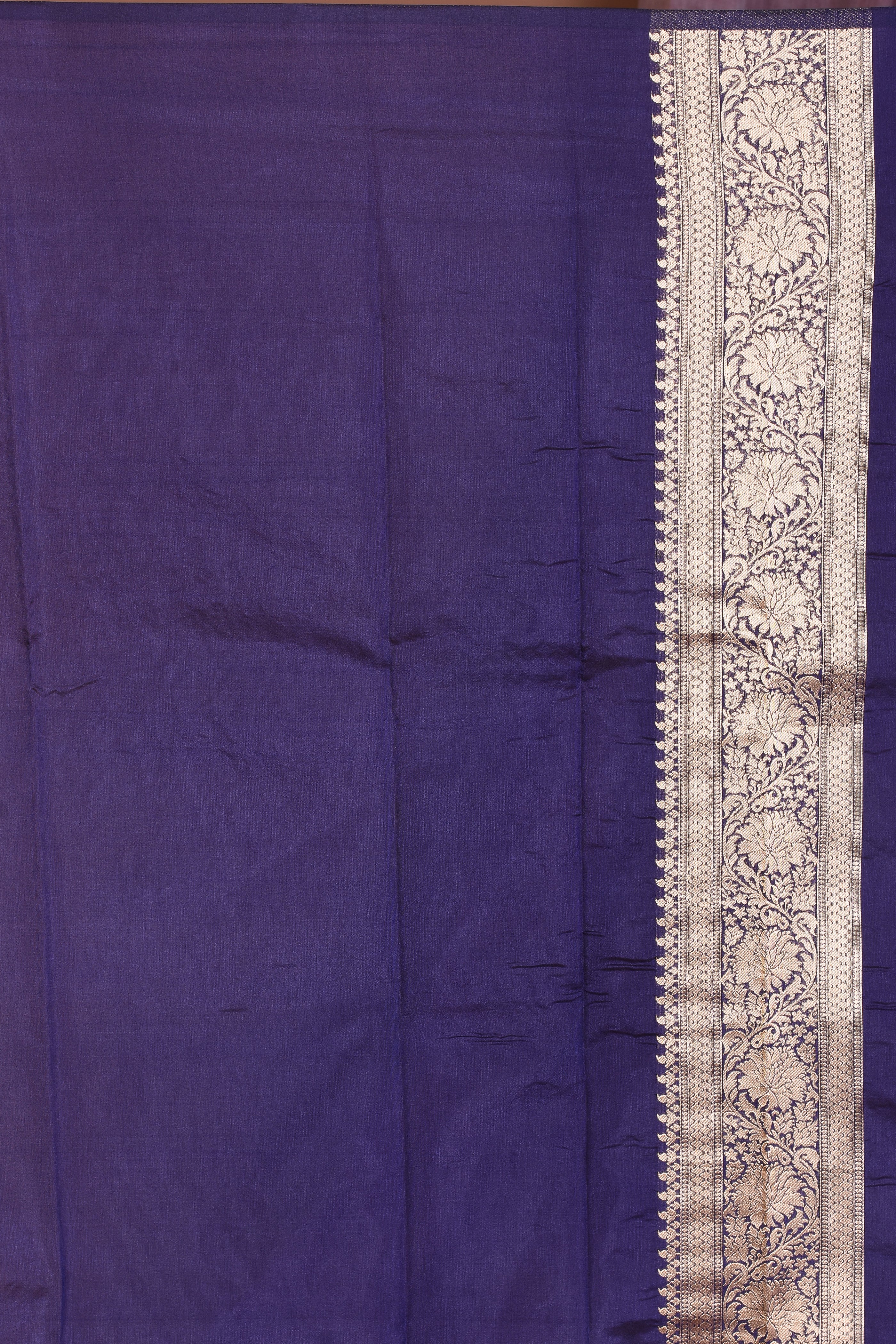 Navy Blue Semi Katan Saree with Golden Zari - Keya Seth Exclusive