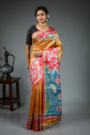 Yellow Tussar Saree