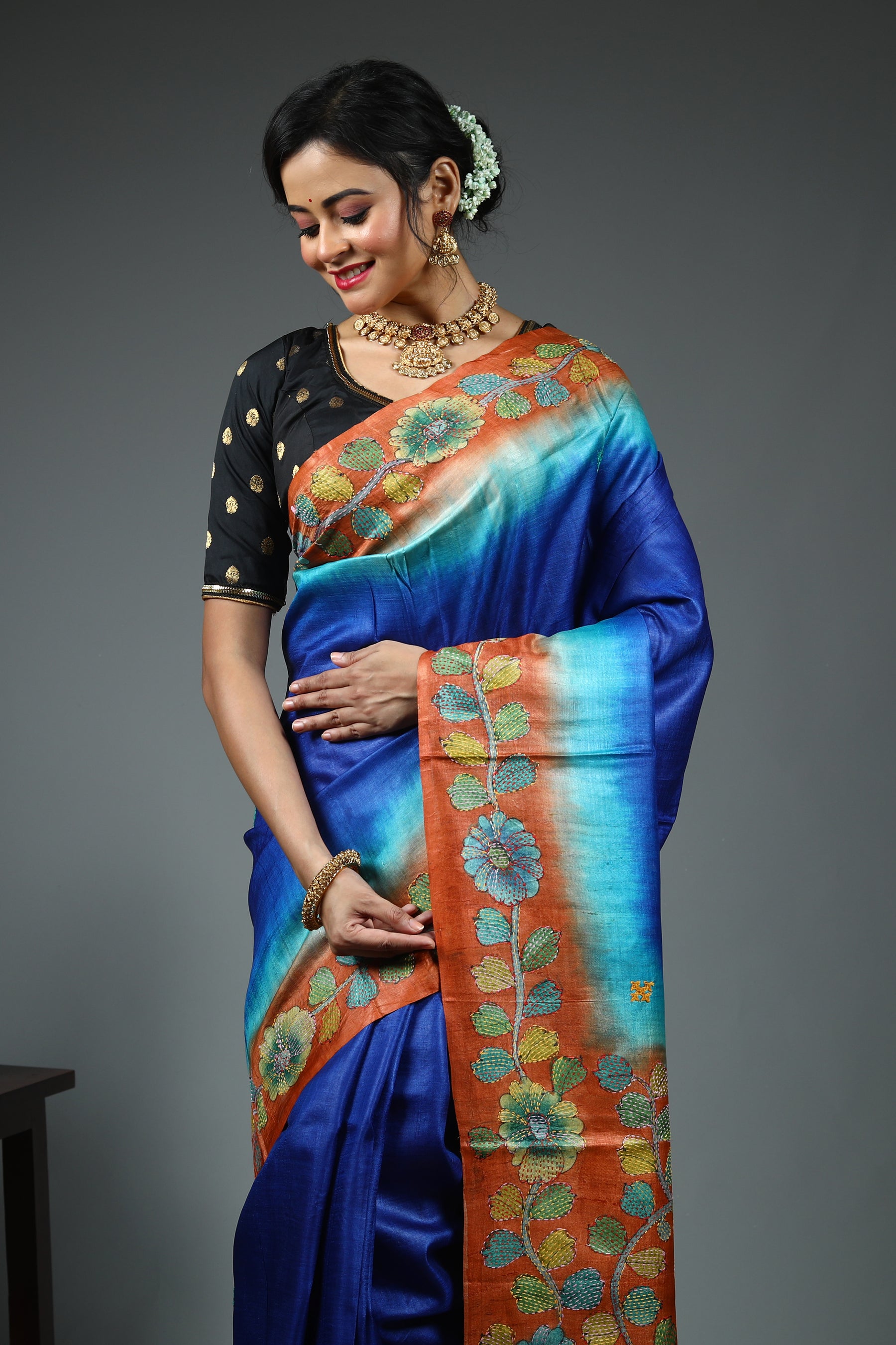 Royal Blue Pure Tussar Saree