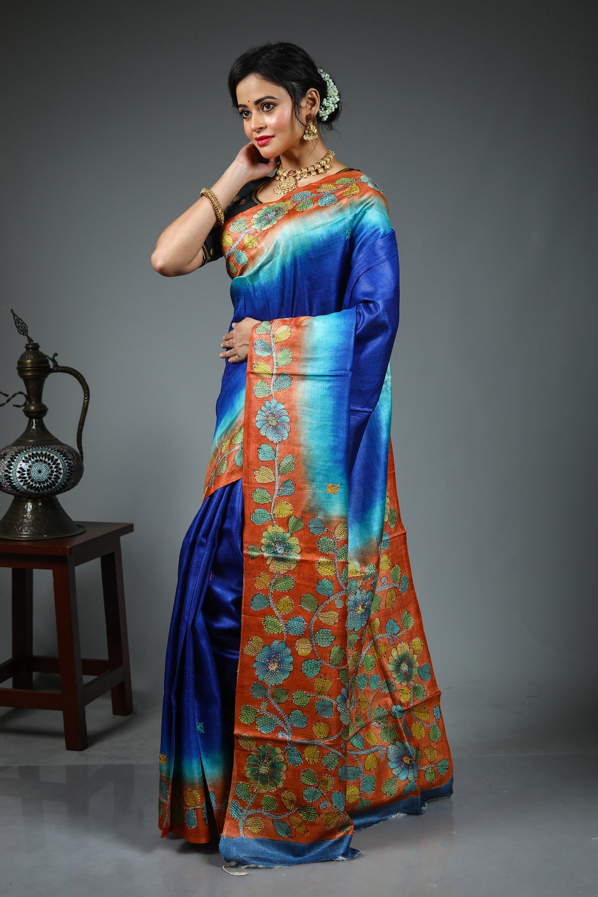 Royal Blue Pure Tussar Saree