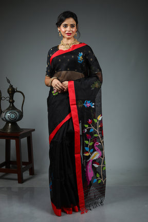 Black Pure Muslin Saree