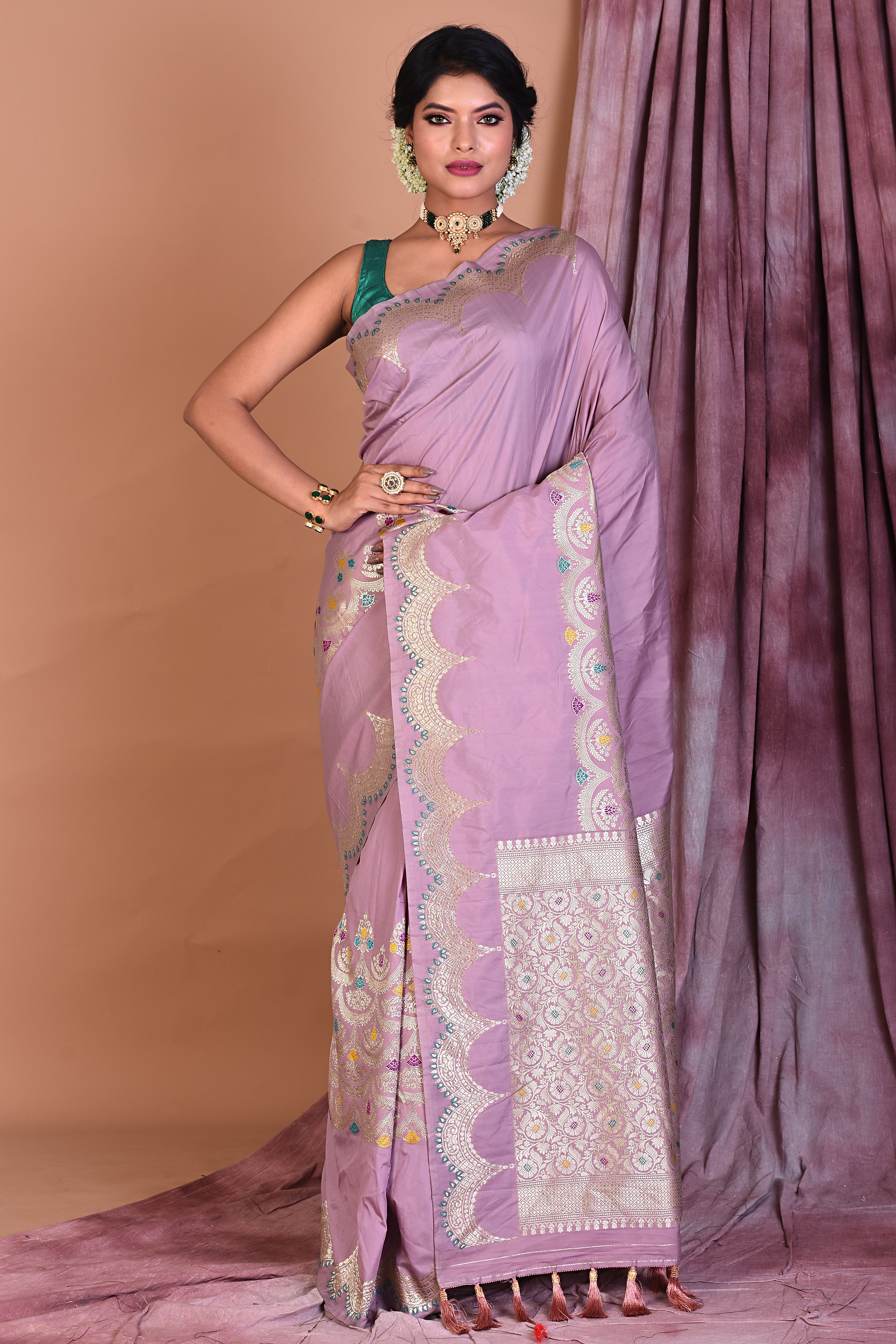 Mauve Blended Silk Saree with Golden Zari - Keya Seth Exclusive