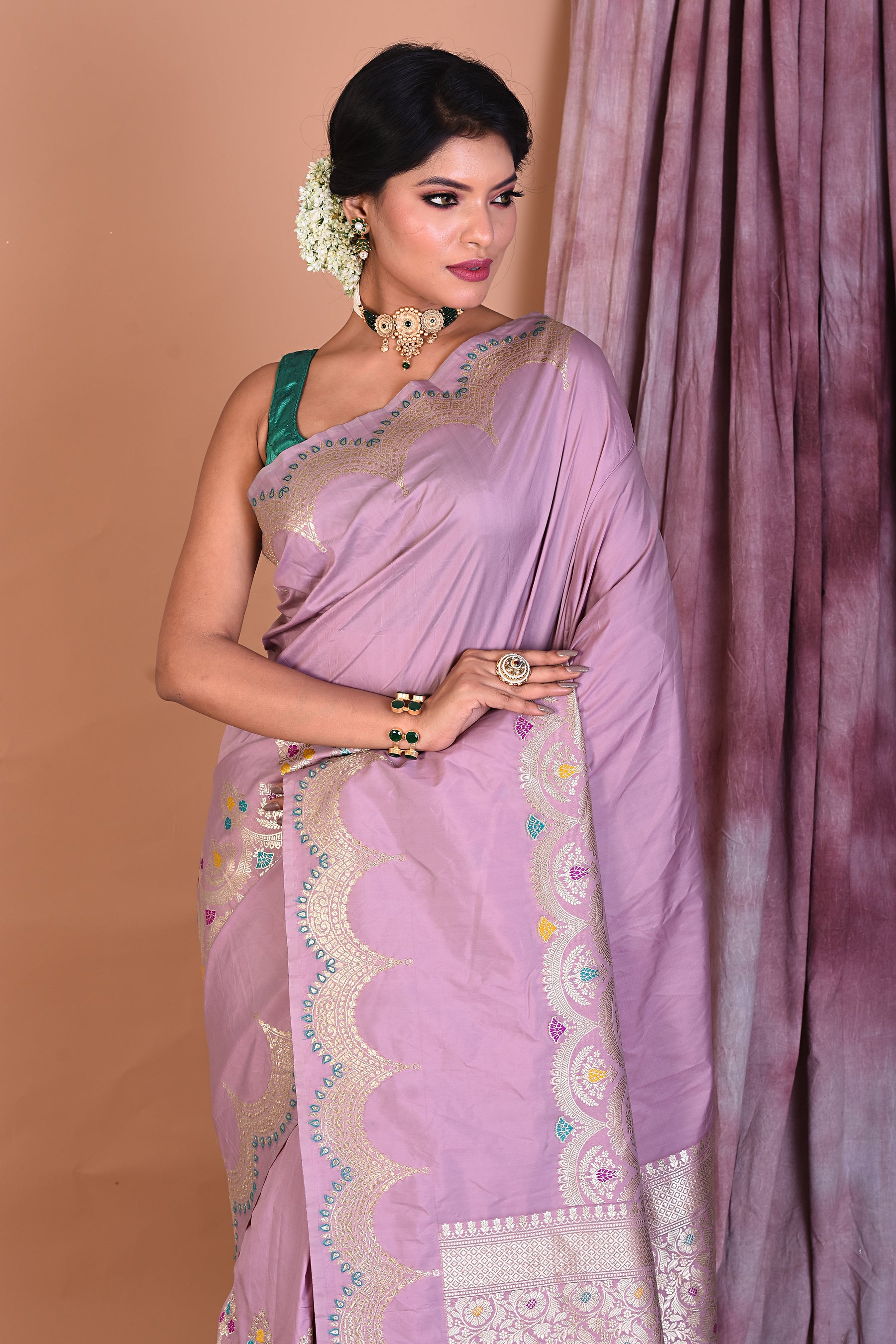 Mauve Blended Silk Saree with Golden Zari - Keya Seth Exclusive