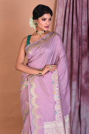 Mauve Blended Silk Saree with Golden Zari - Keya Seth Exclusive