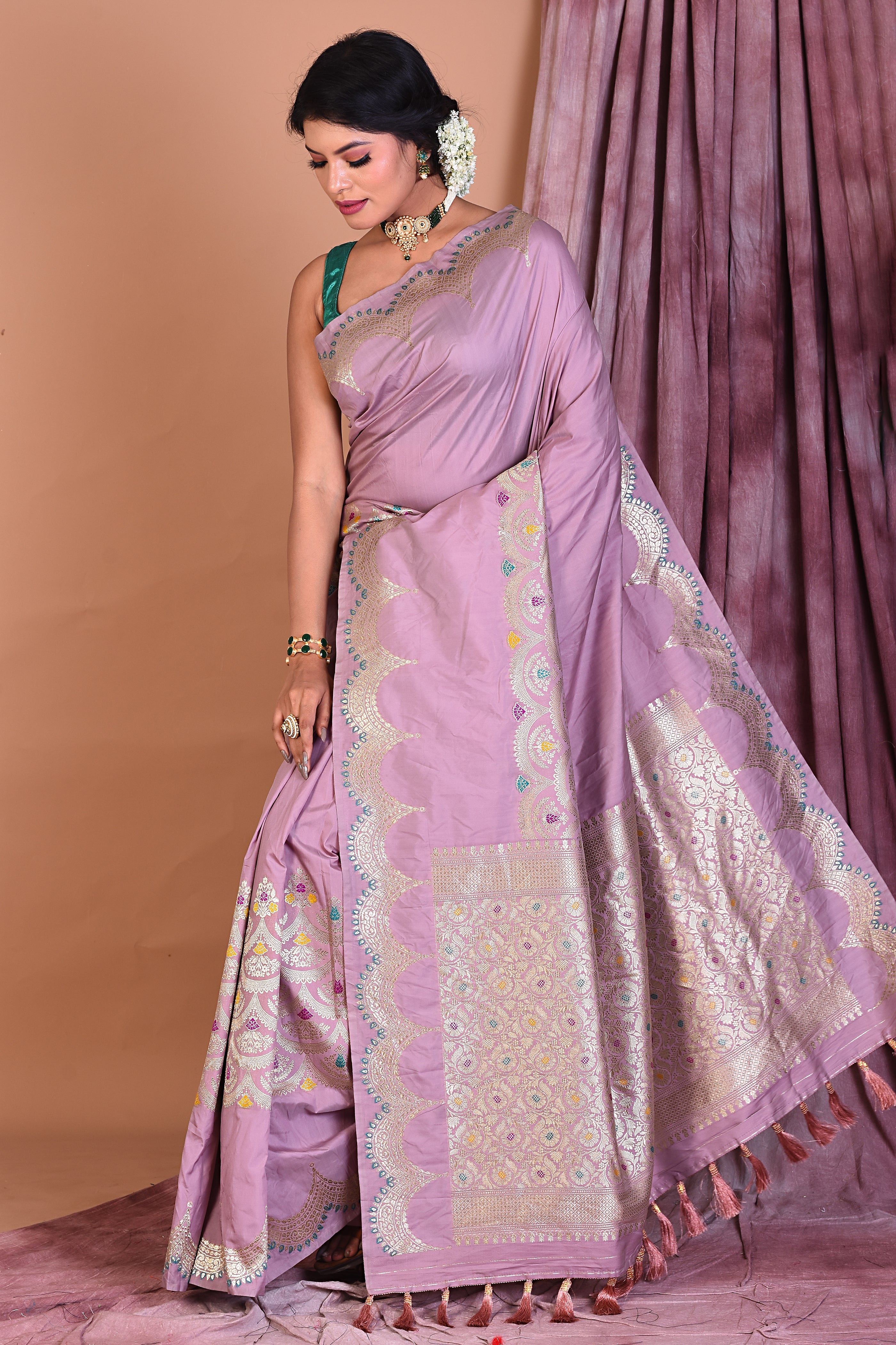 Mauve Blended Silk Saree with Golden Zari - Keya Seth Exclusive