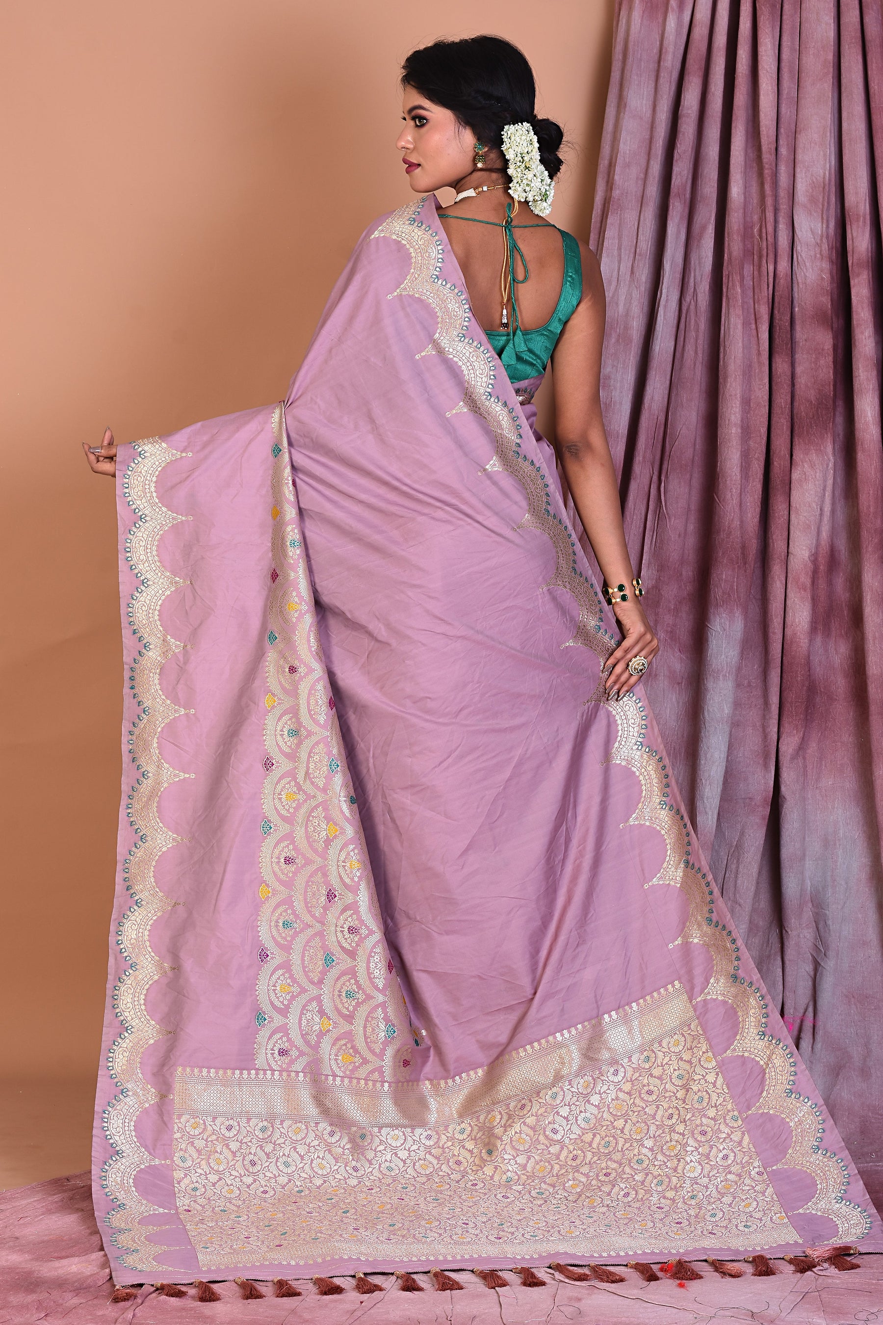 Mauve Blended Silk Saree with Golden Zari - Keya Seth Exclusive