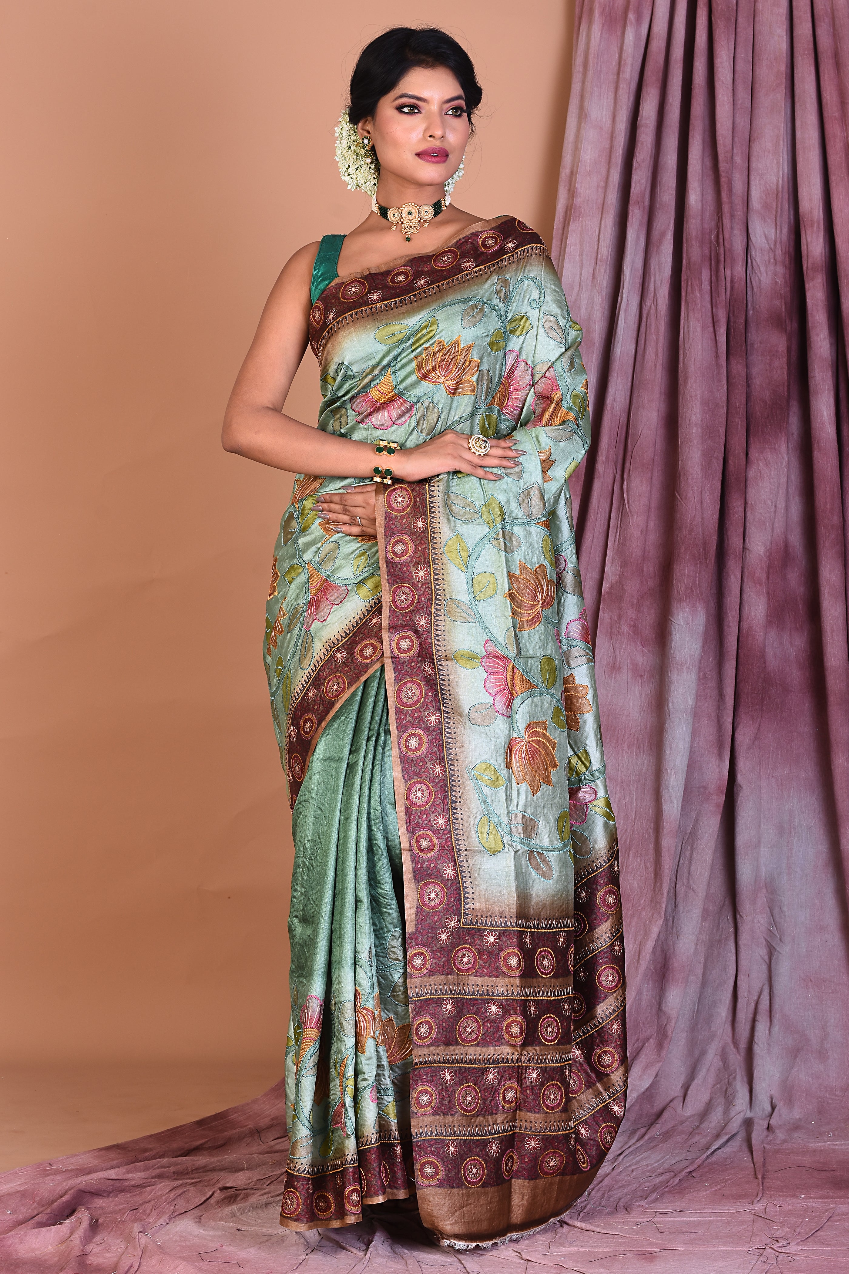 Pesta Green Pure Tussar Saree - Keya Seth Exclusive