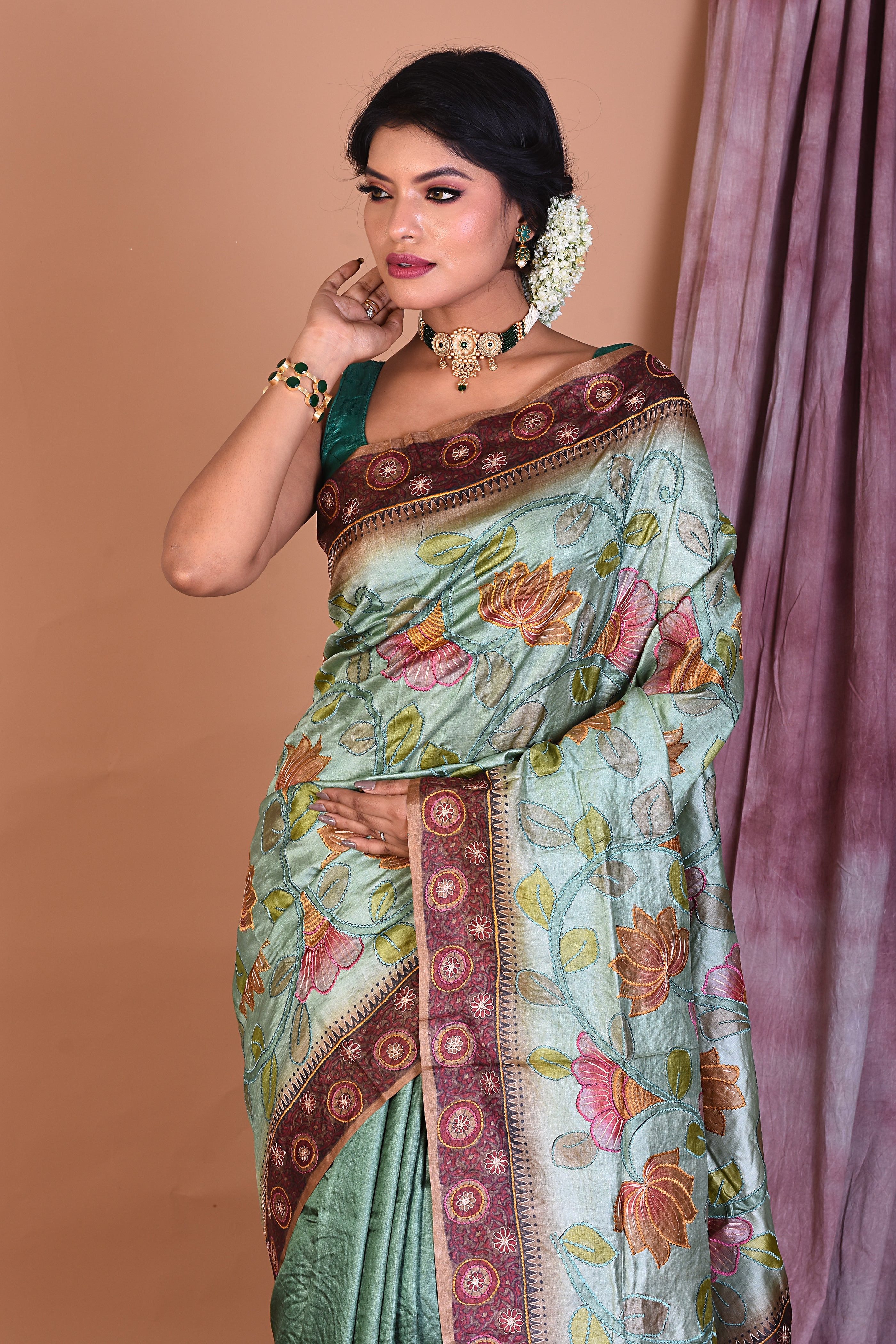 Pesta Green Pure Tussar Saree - Keya Seth Exclusive