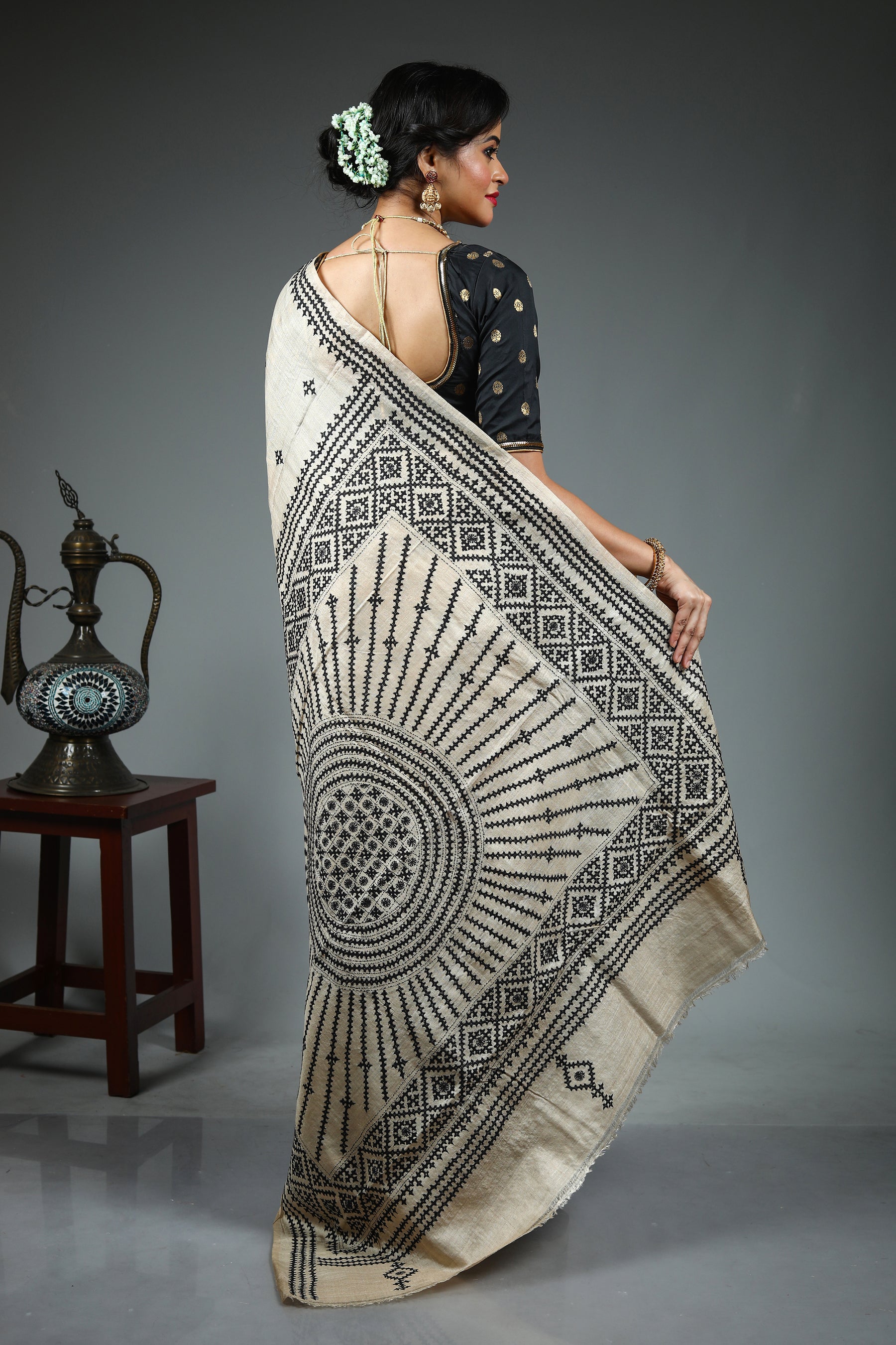 Beige Pure Tussar Saree