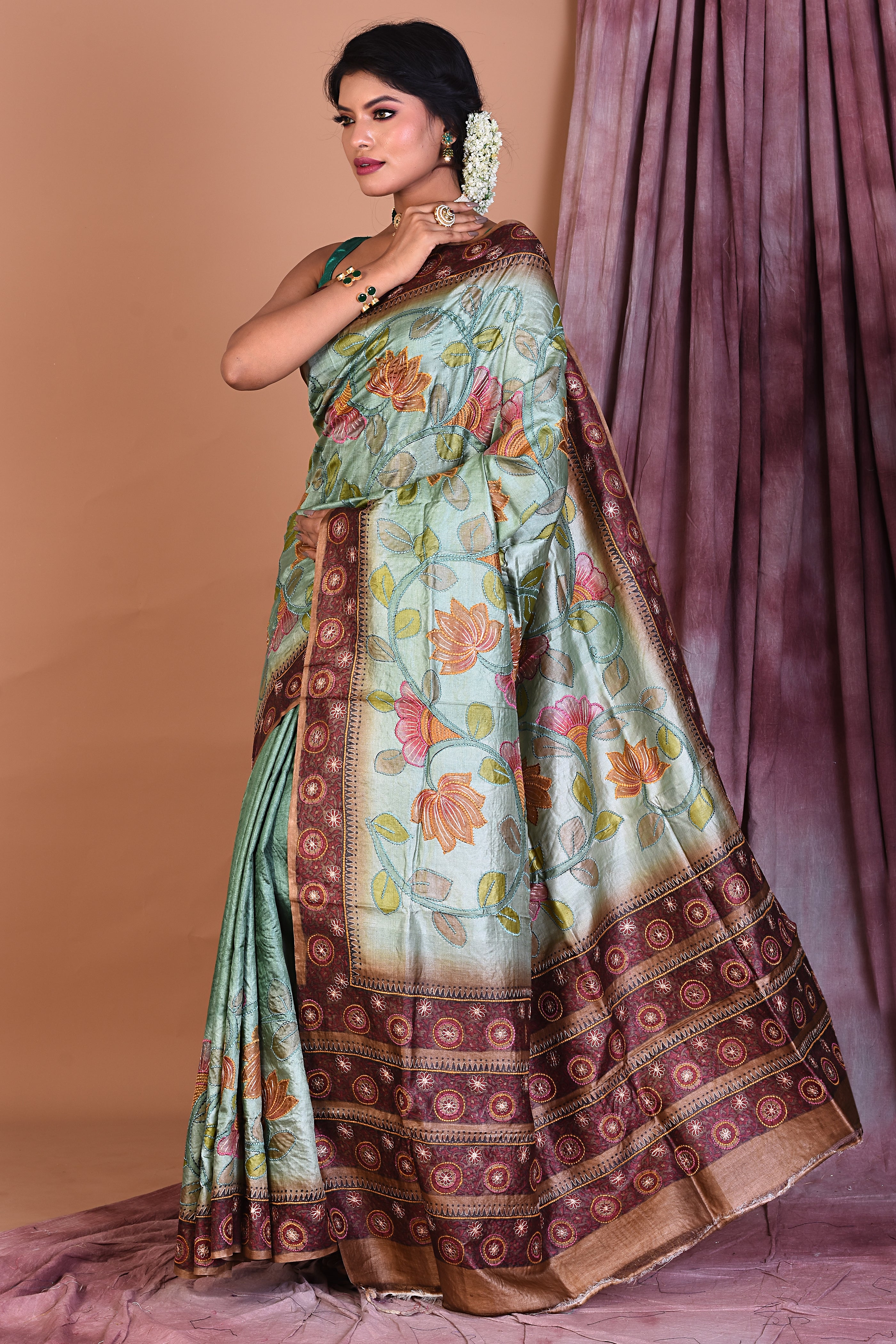 Pesta Green Pure Tussar Saree - Keya Seth Exclusive