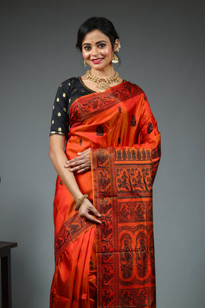 Rust Pure Baluchari Saree