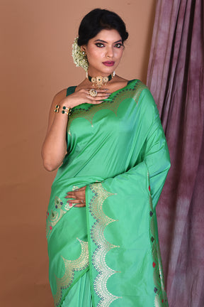 Sea Green Blended Silk Saree with Golden Zari - Keya Seth Exclusive