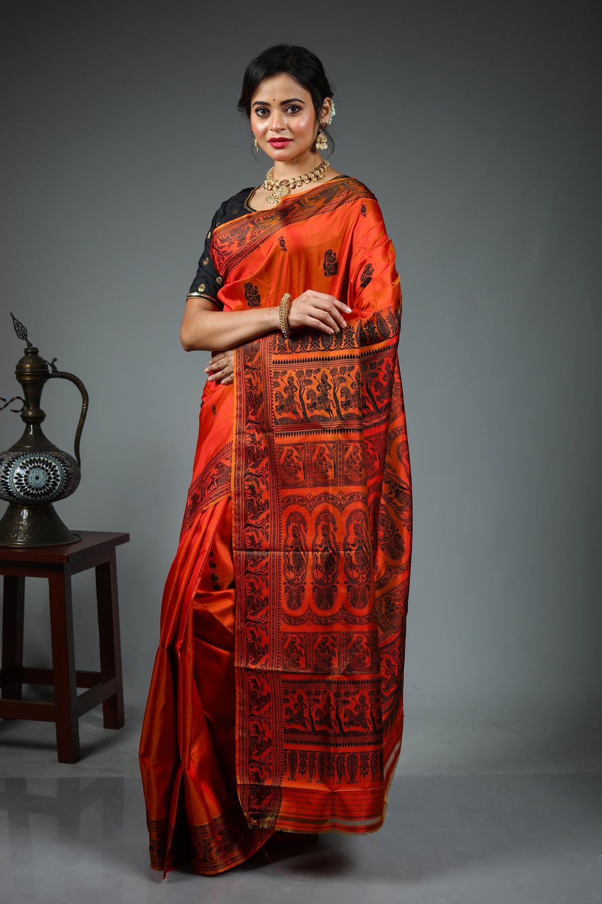 Rust Pure Baluchari Saree