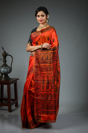 Rust Pure Baluchari Saree