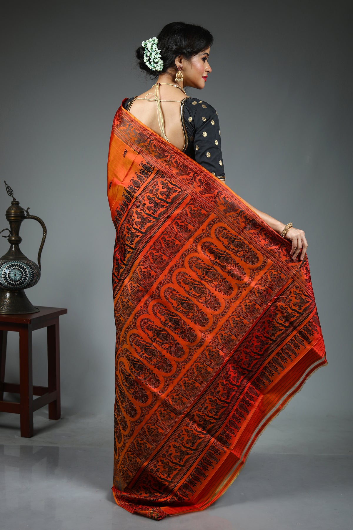 Rust Pure Baluchari Saree
