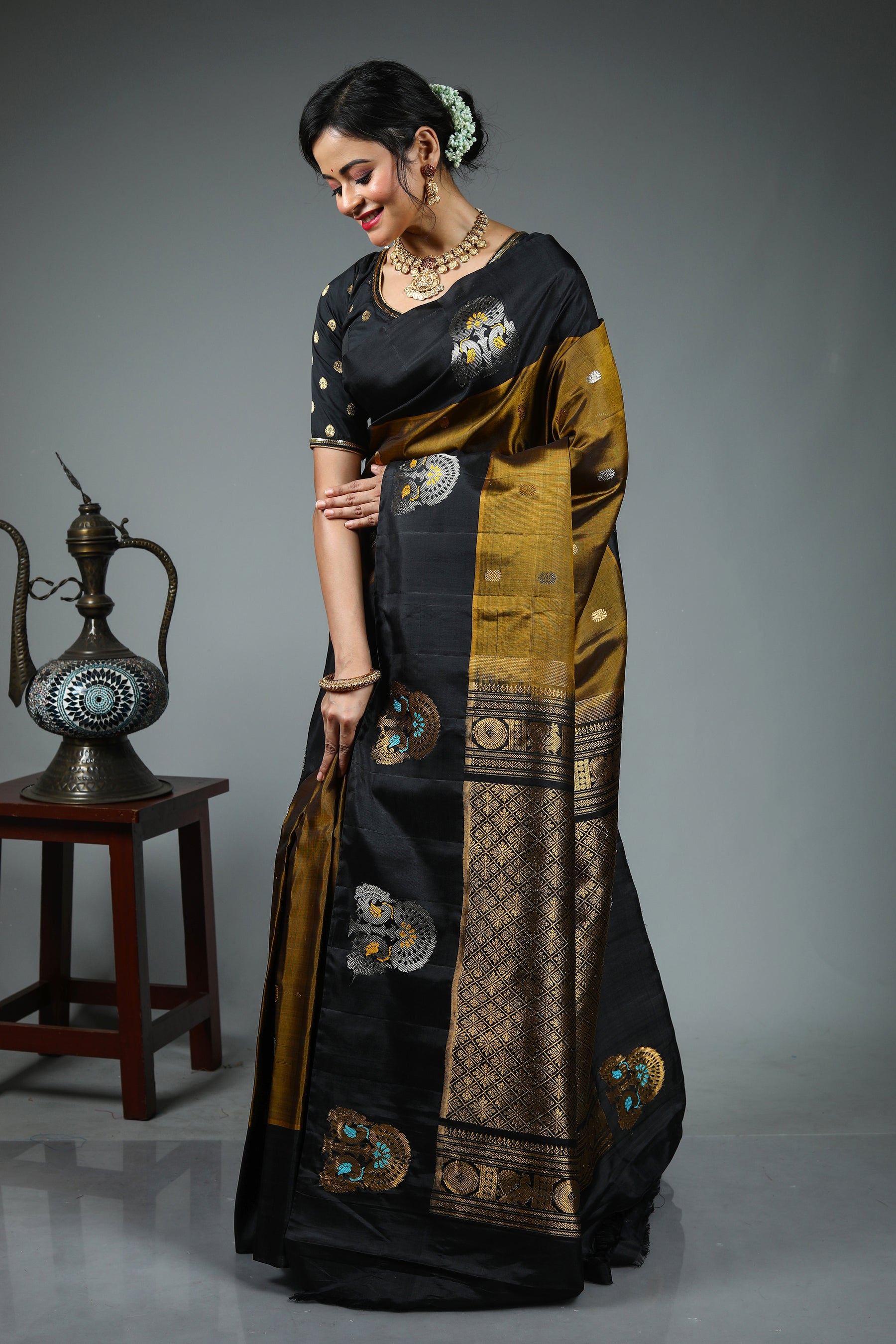 Olive Pure Gadwal Saree