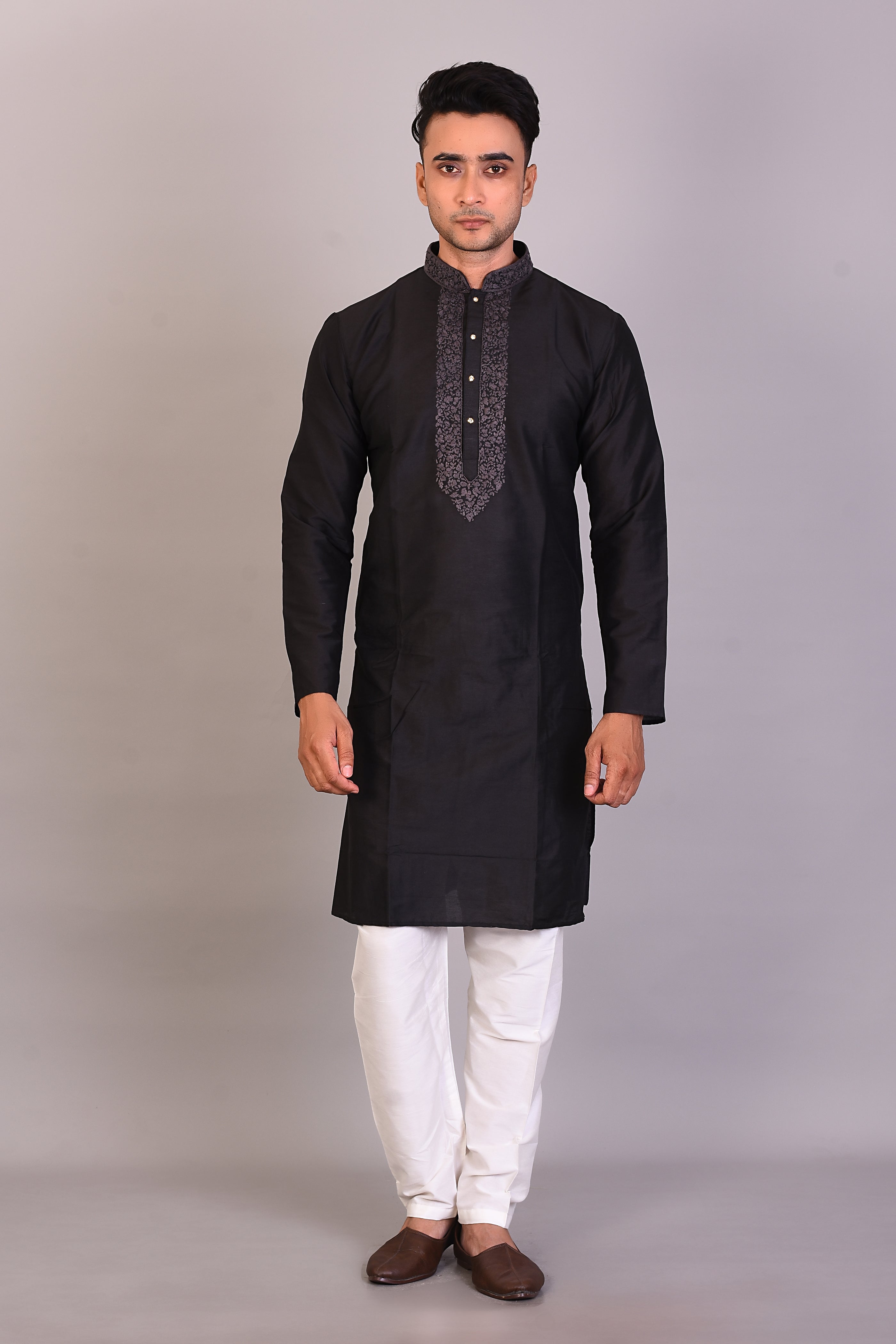 Long Black Silk Kurta with Full Sleeves - Keya Seth Exclusive