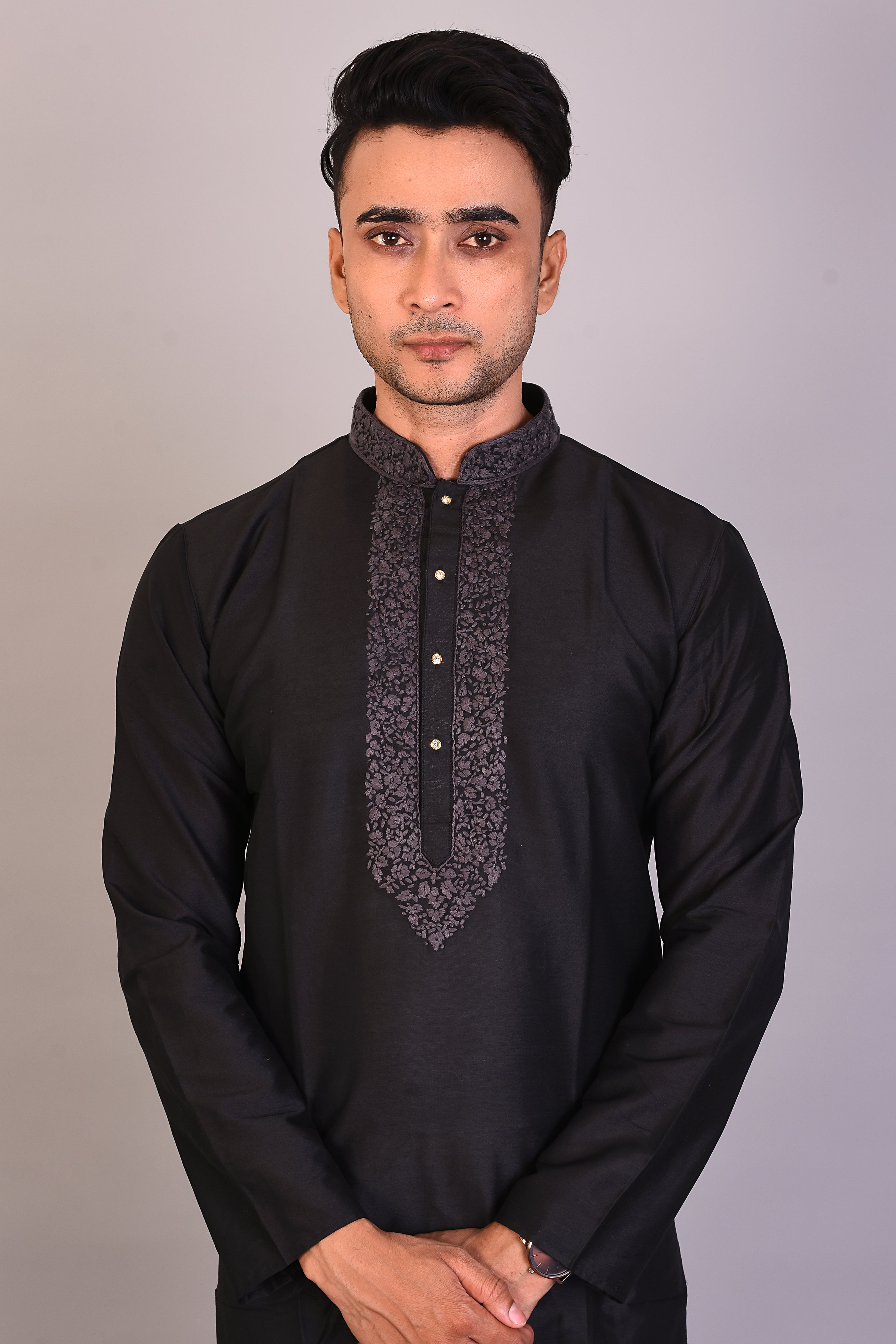 Long Black Silk Kurta with Full Sleeves - Keya Seth Exclusive