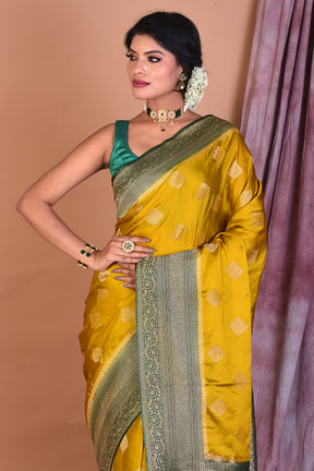 Yellow Satin Silk Saree with Golden Zari - Keya Seth Exclusive