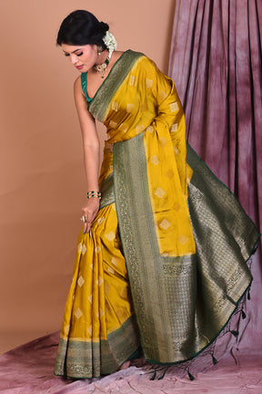 Yellow Satin Silk Saree with Golden Zari - Keya Seth Exclusive