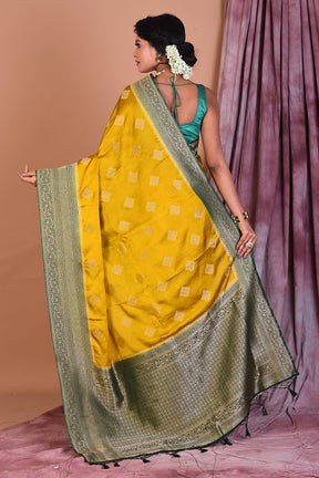 Yellow Satin Silk Saree with Golden Zari - Keya Seth Exclusive