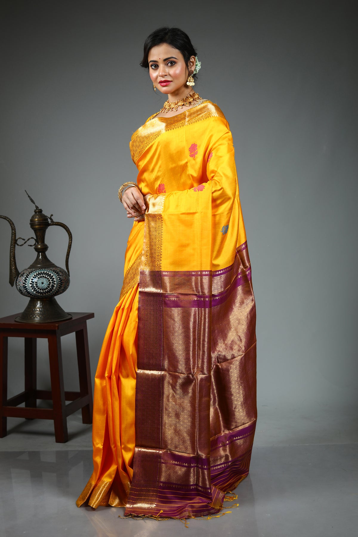 Yellow Pure Baluchari Saree