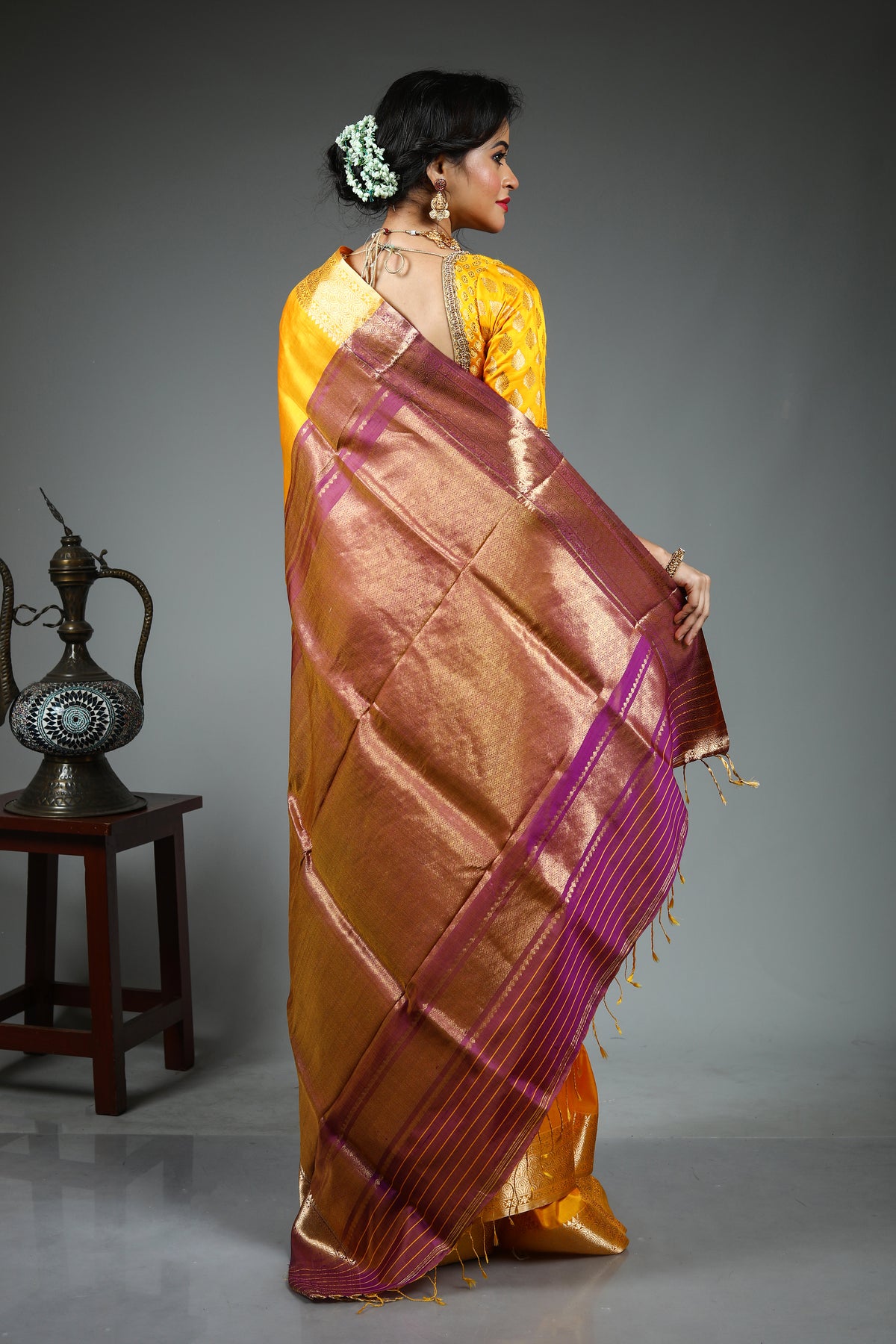 Yellow Pure Baluchari Saree