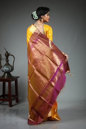 Yellow Pure Baluchari Saree