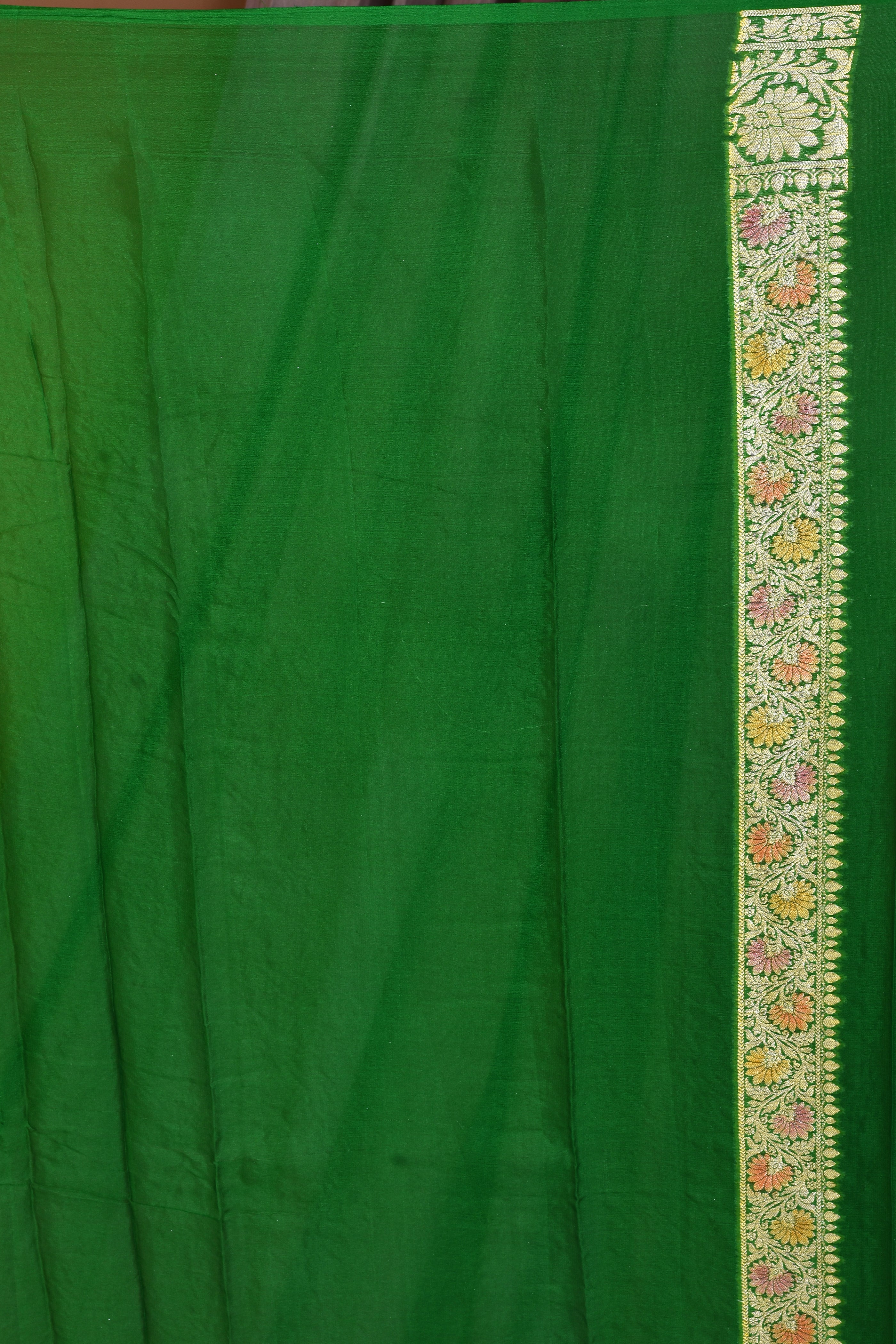 Leaf Green Pure Khaddi Georgette Saree with Golden Zari - Keya Seth Exclusive