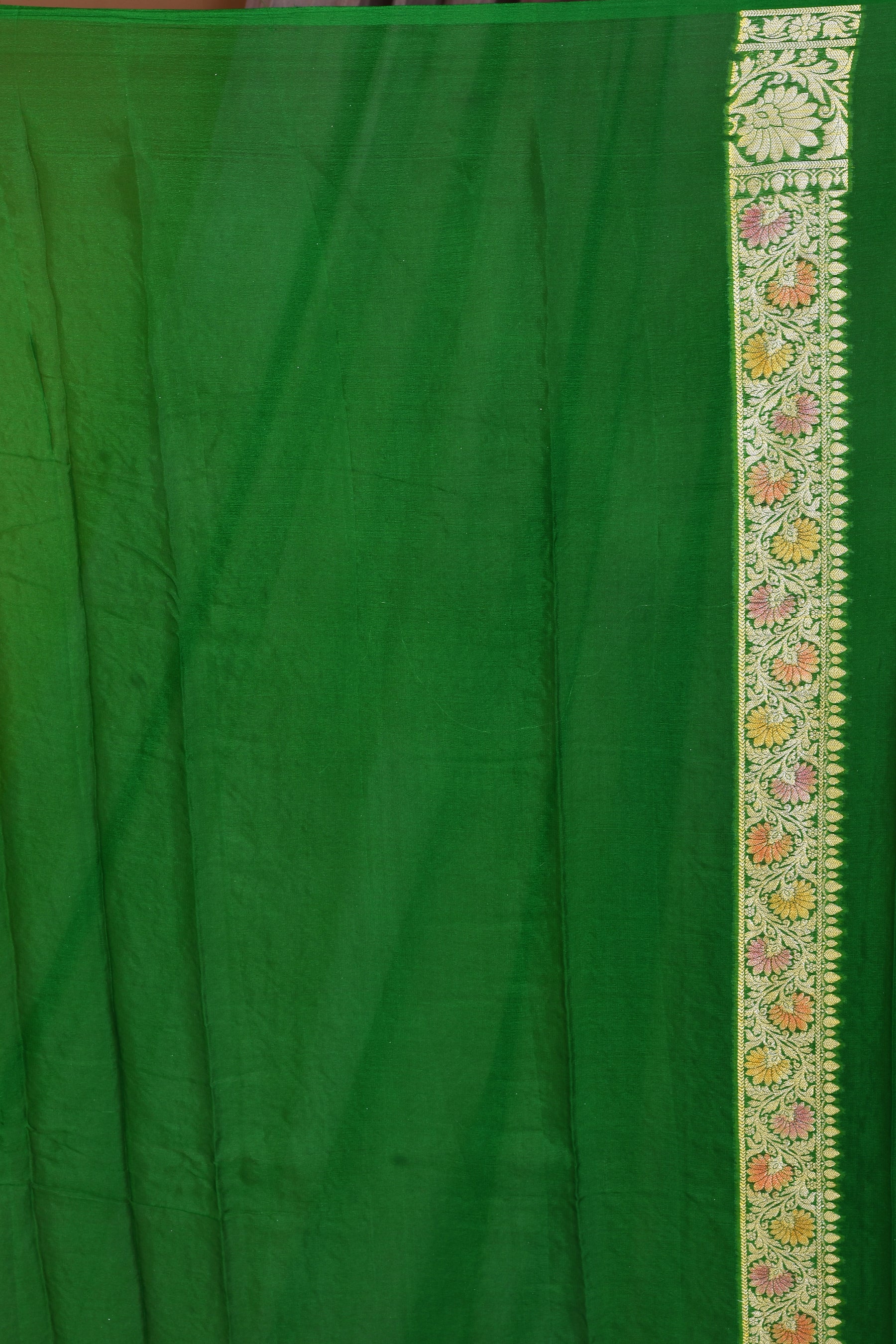 Leaf Green Pure Khaddi Georgette Saree with Golden Zari - Keya Seth Exclusive